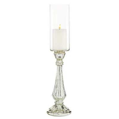 21" Silver Glass Traditional Candle Holder