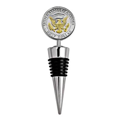 Selectively Gold-Layered Presidential Seal JFK Half Dollar Coin Wine Stopper