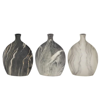 13" Marble Stoneware Contemporary Vase Set