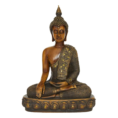 15" Brown Bohemian Polystone Buddha Sculpture