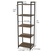 Household Essentials Jamestown 5 Shelf Narrow Bookshelf