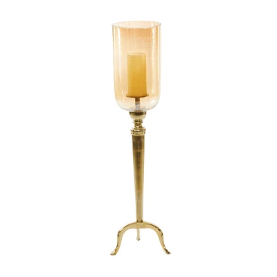 34" Gold Aluminum & Glass Traditional Candlestick Holder