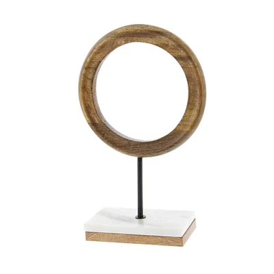 14" Brown Mango Wood Circle Sculpture