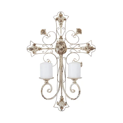 White Iron French Country Wall Sconce, 24" x 17" x 5"