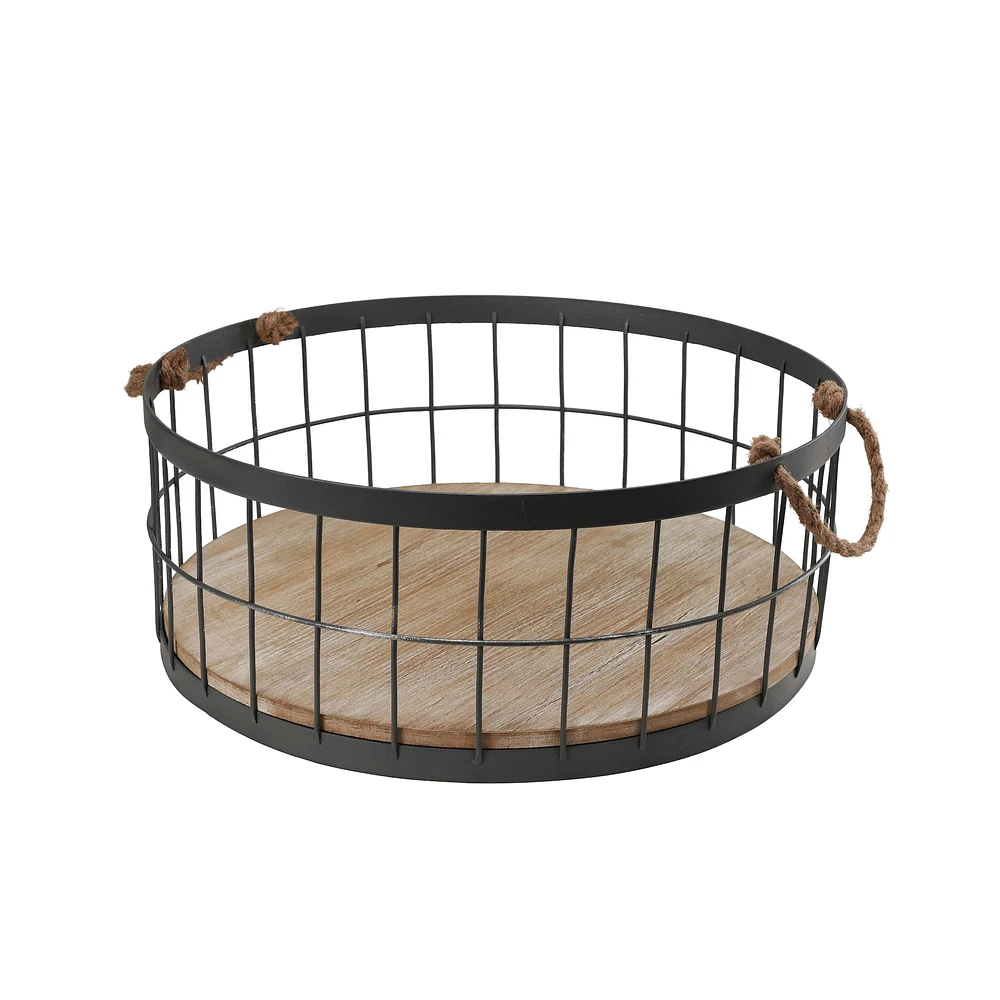 Wire Baskets with Wooden Base & Handles, 2ct.