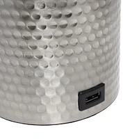 Simple Designs 18.5" Hammered Metal Container Base Table Lamp with USB Charging Port