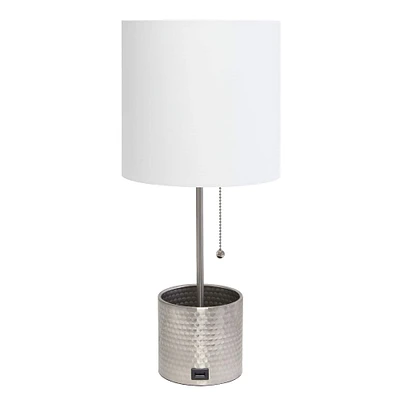 Simple Designs 18.5" Hammered Metal Container Base Table Lamp with USB Charging Port