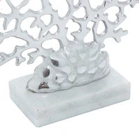 15" Silver Aluminum & Marble Coral Sculpture