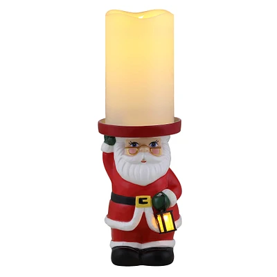 6" Santa Ceramic LED Lit Candle Holder & Flameless Candle