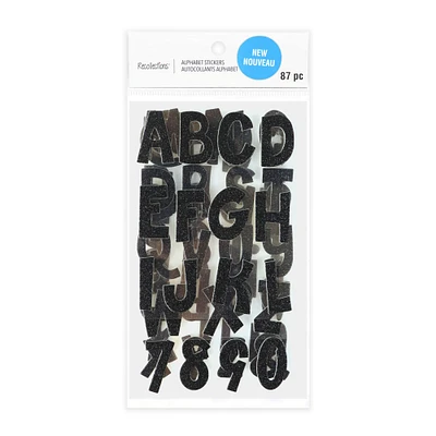 12 Pack: Black Glitter Alphabet Chipboard Stickers by Recollections™