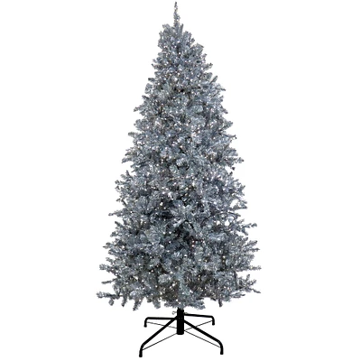 9ft. Pre-Lit Matte Silver Metallic Evergreen Artificial Christmas Tree