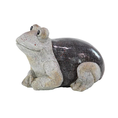 14" White Polystone Country Frog Garden Sculpture