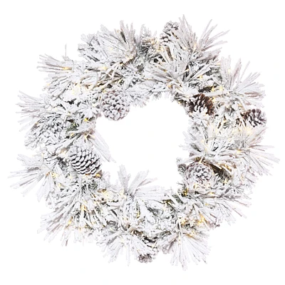 48" Pre-Lit Flocked Atka Artificial Christmas Wreath, Warm White Wide Angle 3mm LED Lights