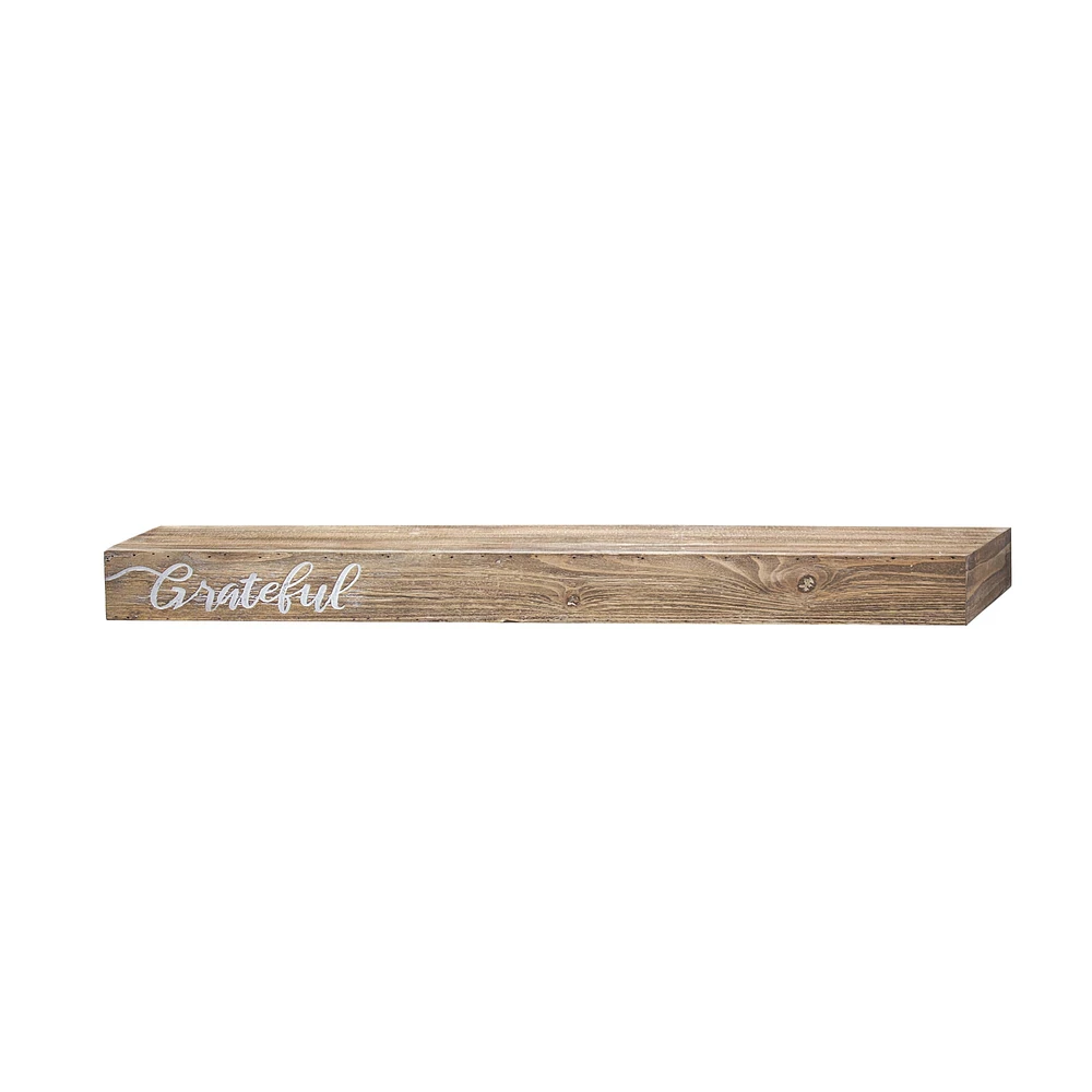 Walnut "Grateful" Text Engraving Floating Wall Shelf