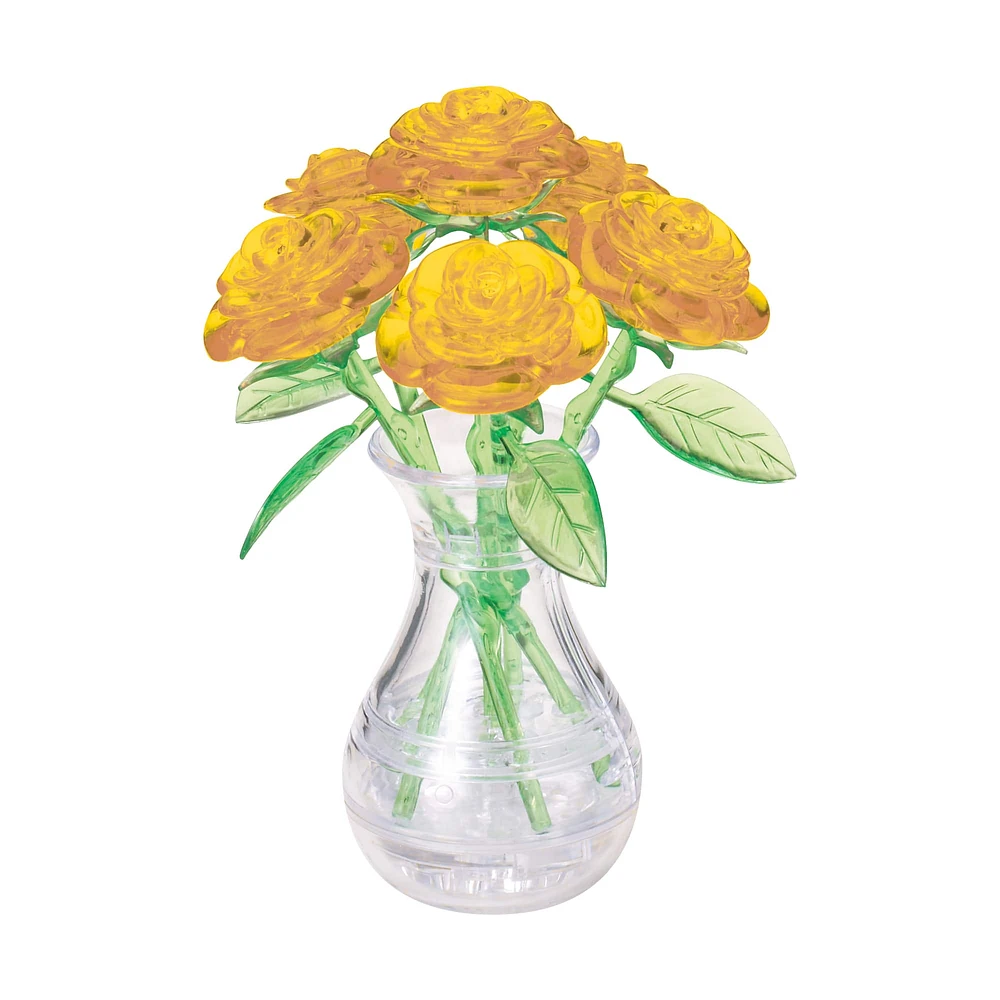 3D Crystal Puzzle - Roses in a Vase (Yellow): 46 Pcs