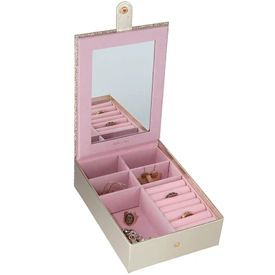 Ruby + Cash Gold & Pink Jewelry Organizer Box with Vanity Mirror