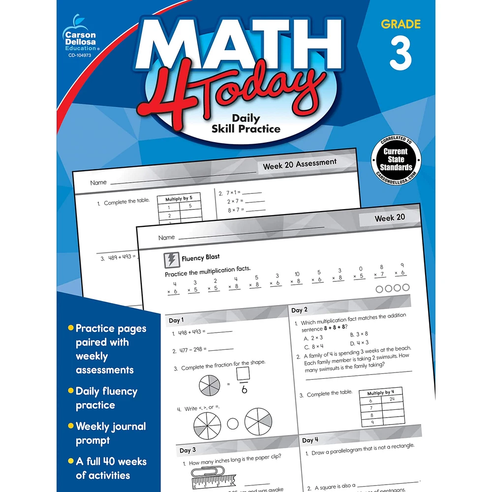 Carson Dellosa® Math 4 Today Workbook, Grade 3