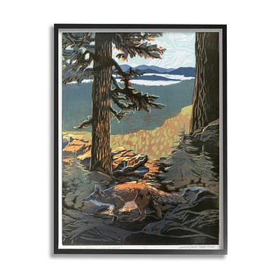 Stupell Industries Red Fox Woodland Forest Prowl Trees Distant Mountains Framed Wall Art