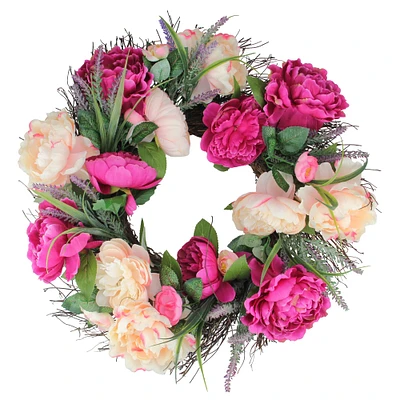 22" Pink Peony & Twig Spring Floral Wreath