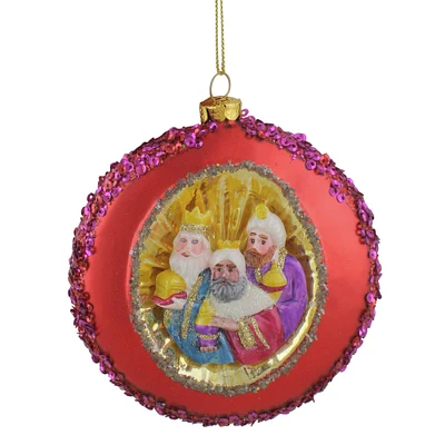 4" Three Wise Men Sequin Glass Disc Ornament