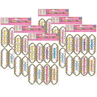 Ashley Productions Confetti Days of the Week Magnetic Die-Cut Timesavers & Labels, 6 Packs of 8