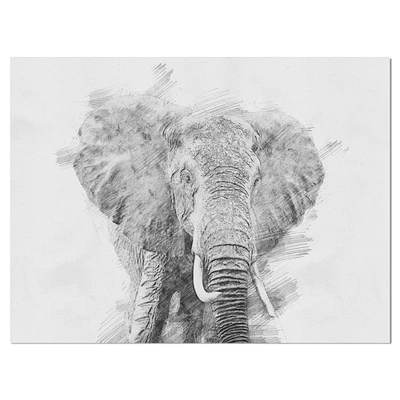 Designart - Black and White Elephant Sketch