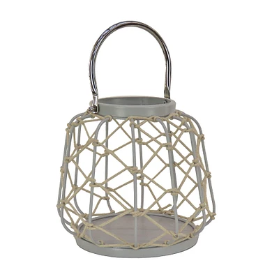 Glacier Gray Candle Lantern with Rope Weave