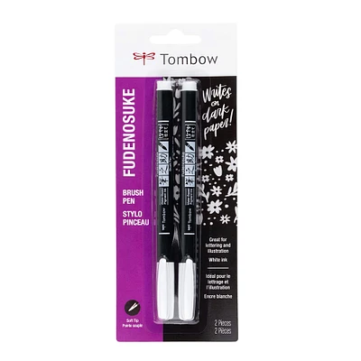 6 Packs: 2 ct. (12 total) Tombow Fudenosuke White Calligraphy Brush Pens