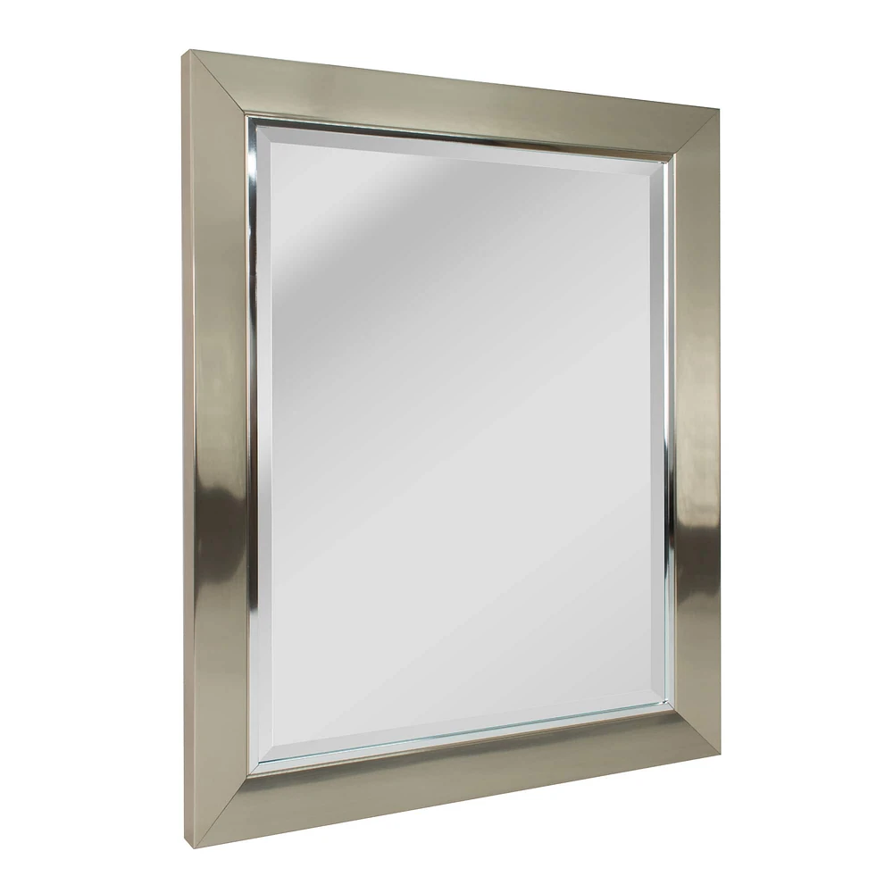 Head West Brushed Nickel With Chrome Inner Lip Beveled 27.5" x 33.5" Framed Accent Vanity Mirror