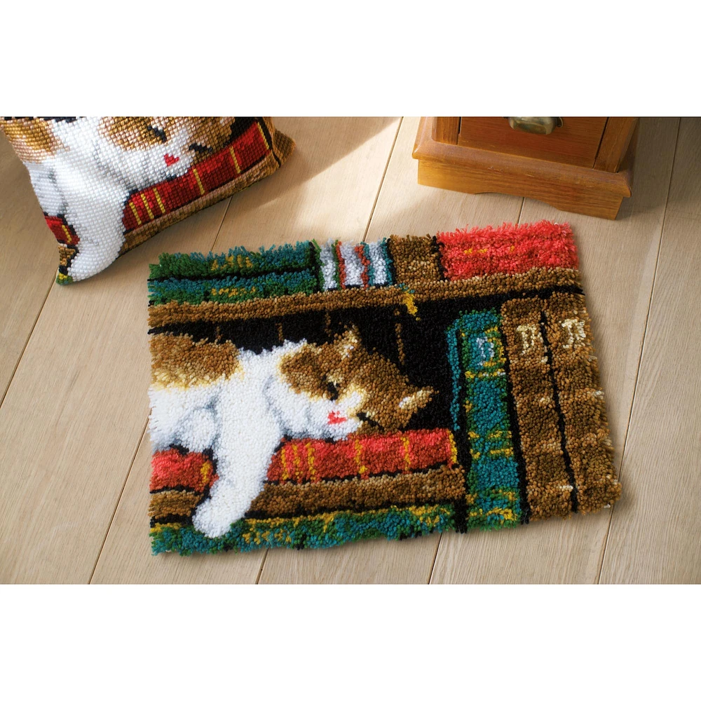 Vervaco Cat On Bookshelf Latch Hook Rug Kit