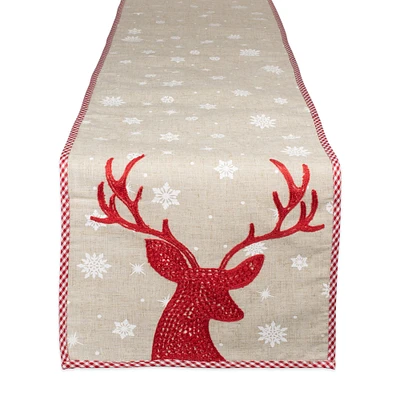 DII® 108" Red Reindeer Embroidered Table Runner