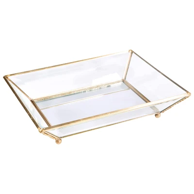 Home Details Medium Gold Vintage Mirrored Bottom Glass Keepsake Tray