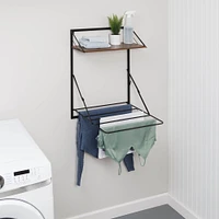 Honey Can Do 31" Black & Walnut Collapsible Wall-Mounted Clothes Drying Rack with Shelf