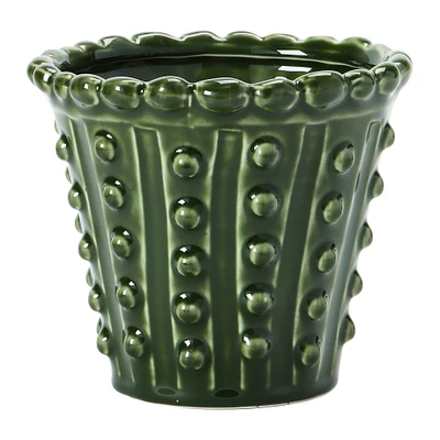 Green Stoneware Hobnail Planter