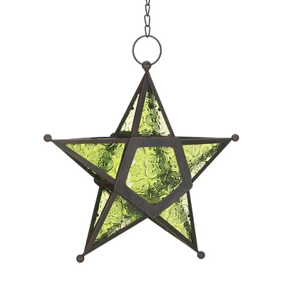 9.5'' Green Glass Star Lantern