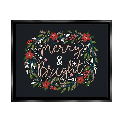 Stupell Industries Merry & Bright Poinsettia Wreath Framed Floater Canvas Wall Art