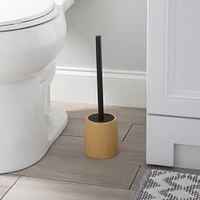 Bath Bliss Black Toilet Brush & Natural Woodgrain Holder