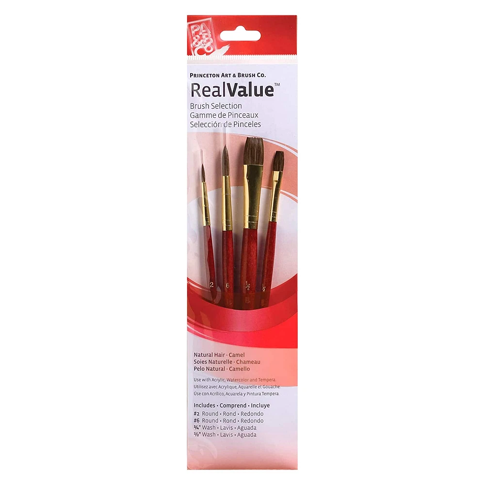 12 Packs: 4 ct. (48 total) Princeton™ RealValue™ Camel Hair Brush Set