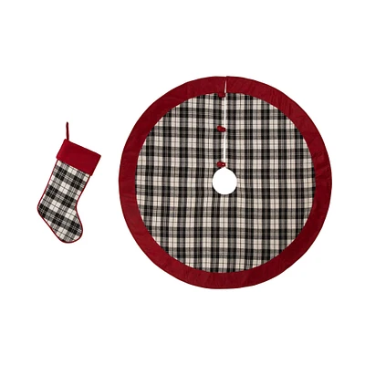 Glitzhome® Black & White Plaid Tree Skirt & Stocking Set