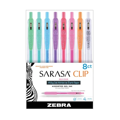 Zebra Sarasa® Clip 8 Milk Color Gel Retractable Pen Set