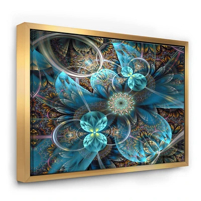 Designart - Fractal Blue Flowers - Floral Art Framed Canvas Print