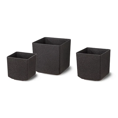 Glitzhome® Black Eco-Friendly Oversized Faux Marble Square Pot Planter Set