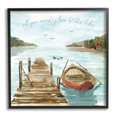 Stupell Industries Love and The Lake Sentiment Boat Dock Landscape Framed Wall Art