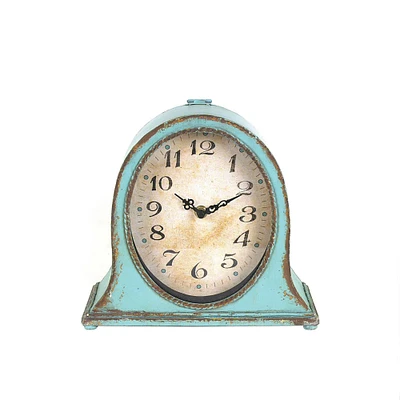 8.5" Aqua Finish Metal Mantel Clock