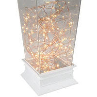 12" Battery Operated White Tapered Lantern with Rice Lights