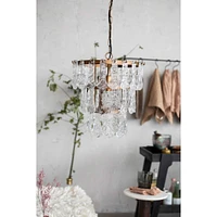 13.5" Antique Finish Tiered Metal Chandelier with Organically Shaped Hanging Glass