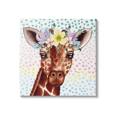 Stupell Industries Chic Giraffe Spring Floral Crown Rainbow Polka Dot Ombre Canvas Wall Art