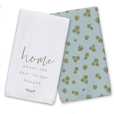 Yellow Daisy Pattern Home Tea Towel - Set of 2