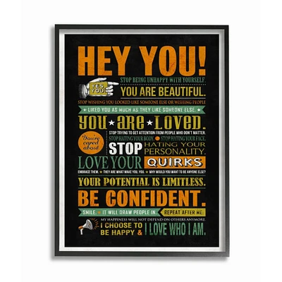 Stupell Industries Hey You Inspirational Black Framed Wall Art