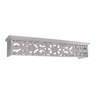 24" Gray Hand-Carved Medallion Floating Wall Shelf